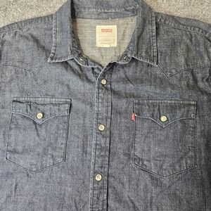 Levi's Men's Barstow Denim Western Snap Front Shirt Size Large Blue Pearlsnap